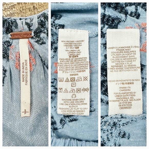 Free People New World Jersey blue cold shoulder embroidered peasant top - Picture 5 of 6